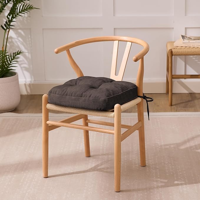Chair Cushions for Dining Chairs, Dining Chair Cushions, Tufted Indoor Chair Pads with Ties & Non Slip Backing, Seat Cushions for Kitchen Chairs 16.5” x 16.5” x 3.5”, Set of 6, Brown