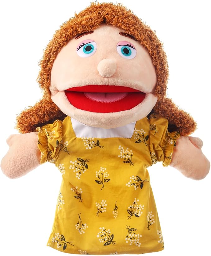 1 Pcs Family Hand Puppets 12 Inch Grandparents, Mom & Dad, Brother & Sister Plush Hand Puppet Toys Role-Play Toy Puppets for Kids Storytelling Imaginative Pretend Play Teaching Preschool(Mom)