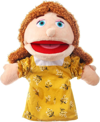 1 Pcs Family Hand Puppets 12 Inch Grandparents, Mom & Dad, Brother & Sister Plush Hand Puppet Toys Role-Play Toy Puppets for Kids Storytelling Imaginative Pretend Play Teaching Preschool(Mom)