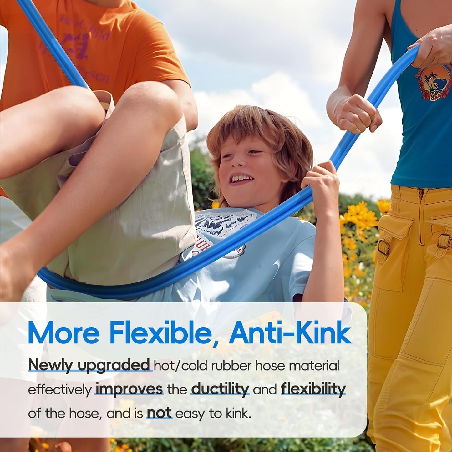 Hot/Cold Garden Water Hose 200 ftx 5/8 in, -50℉ To 190℉, Heavy Duty, Flexible, Burst 605 Psi, Lightweigh, Upgraded Rubber Pipe with 3/4" Brass Fittings For Backyard, Outdoor, Farm, Blue