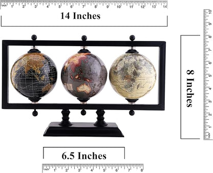 Rely+ Set of 3 4'' Earth Globe for Desk Elegant Office Decor World Globe Sturdy Metal Stand (NOT PLASTIC!) - Rotating Desktop Globes For Geographic Home Table Gift for Adult Decorative Book Shelf