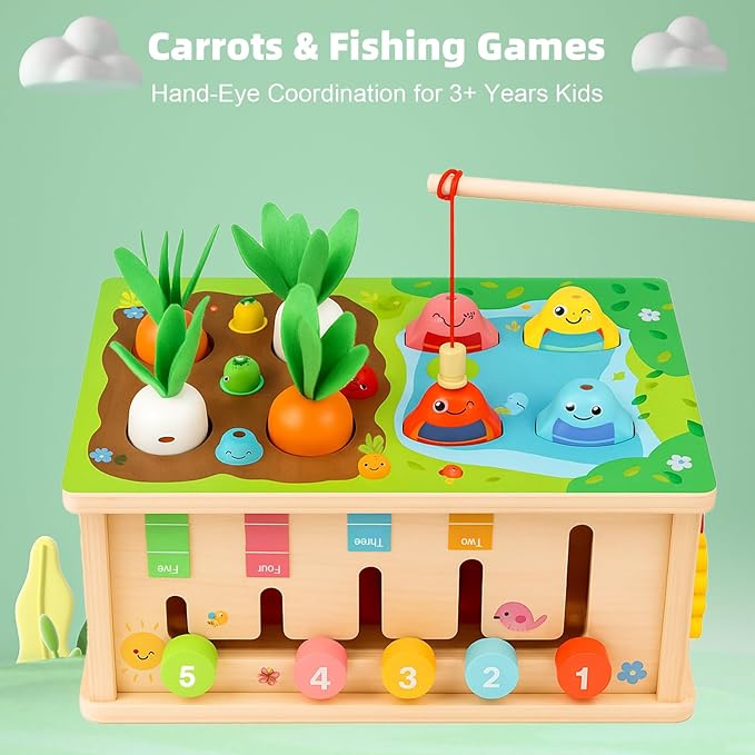 6-in-1 Montessori Baby Tissue Box Toy, Wooden Activity Cube for 6+ Months, Color & Shape Sorter Puzzles Sensory Toys for 12-18 Months. Baby Early Education Fine Motor Skills Gift for Toddlers 1-3