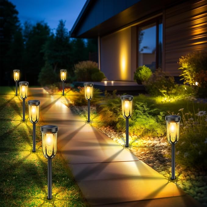 Solar Pathway Lights Outdoor 8 Pack, Solar Lights Outdoor Waterproof IP65, Bright Auto On/Off Driveway Patio Light, LED Solar Garden Lights Landscape Lighting for Walkway Lawn Yard