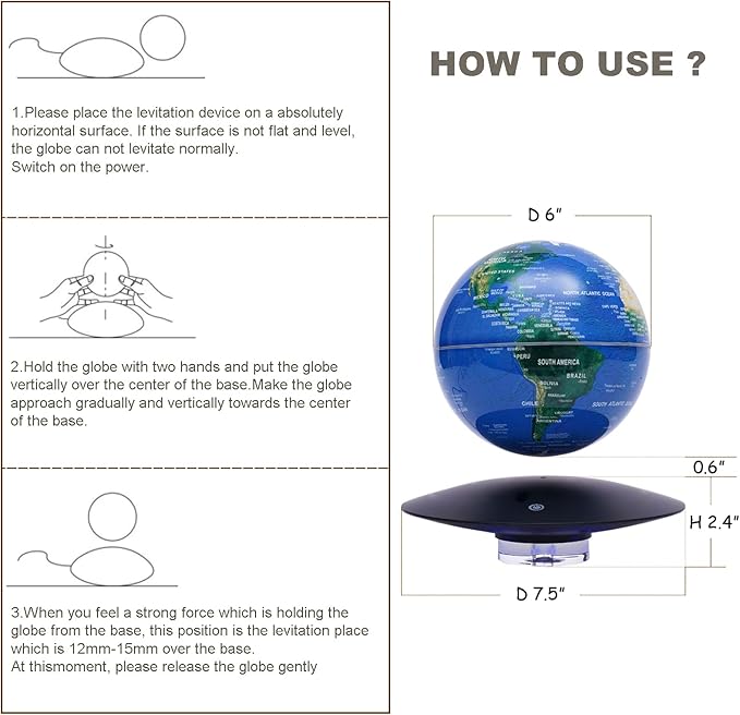 6" Magnetic Levitation Floating Globe Anti Gravity Rotating World Map with LED Light 7 Colors Display Floating Globe for Children Educational Gift Home Office Desk Decor (Blue-UFO Base)