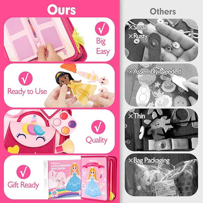 hahaland Toys Ages 3-5 Girls - Busy Board Princess Toy 3 Year Old Girls - Toddlers Quiet Busy Book for Toddlers 3-5 Pretend Play - Montessori Toys 3-4 Year Old Girl Birthday Gifts