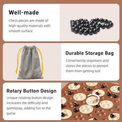 Magnetic Game Chess, Magnet Game, Magnetic Board Game for Kids Adults Family Games Night, 2 in 1 Multiplayer Magnet Chess Toy with 36 Stones & Connect-5-Piece Games, Magnet Chess Set Gift(Brown)