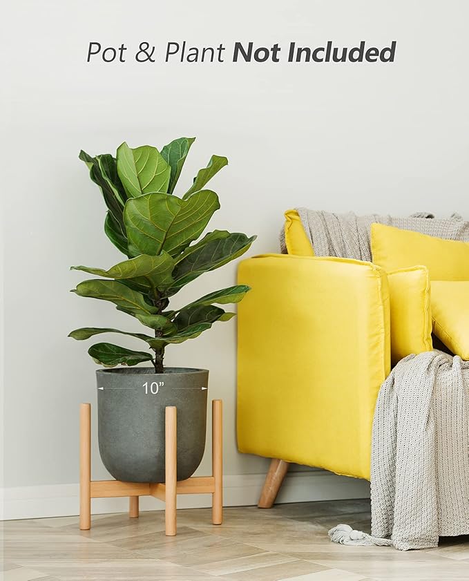 Mkono Plant Stand Mid Century Wood Flower Pot Holder (Plant Pot NOT Included) Modern Potted Stand Indoor Display Rack Rustic Decor, Up to 12 Inch Planter, Natural