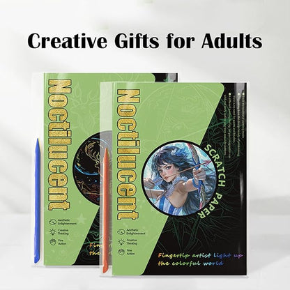 Georgie Porgy Scratch Paper Art Set for Kids Adults Magic Rainbow Scratchboards for DIY Arts and Crafts Kits Christmas Birthday Gift with Scratching Tools Kit (A4-Noctilucent Beast + Constellation)