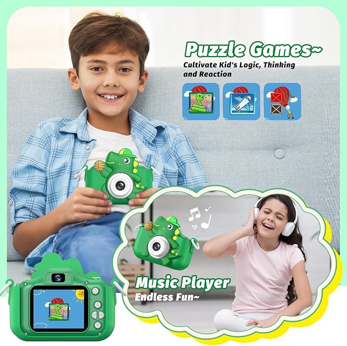 Kids Camera Toy, masterbee Dinosaur Toys Camera for Kid Age 3-12, Christmas/Birthday Gifts for Boys and Girls, 1080P HD Kids Digital Camera, Children Camera Gift for 3 4 5 6 7 8 9 10 11 12 Year Old