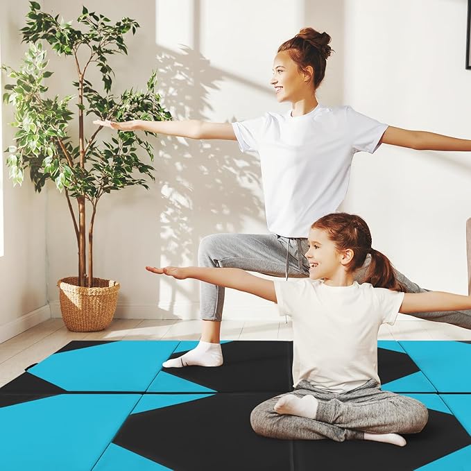 Giantex 4'x10'x 2" Gymnastics Mat, 4-Panel Folding Aerobics Exercise Mat w/Hook & Loop Fastener, Carrying Handle, Portable Tumbling Mat for Stretching Yoga Cheerleading Martial Arts