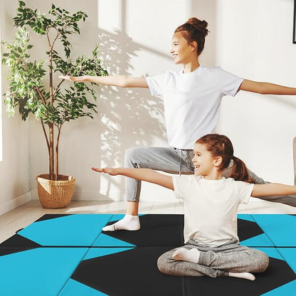 Giantex 4'x10'x 2" Gymnastics Mat, 4-Panel Folding Aerobics Exercise Mat w/Hook & Loop Fastener, Carrying Handle, Portable Tumbling Mat for Stretching Yoga Cheerleading Martial Arts