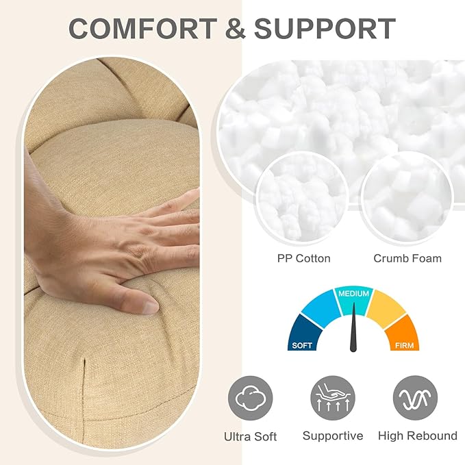 Aoodor 19" x 19" x 5" Tufted Outdoor Chair Cushions, Water Resistant & Fade Resistant Polyester Dining Chair Pads with 2 Straps for Patio Furniture, Set of 2