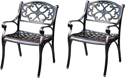 Outdoor Dining Chair Cast Aluminum Patio Chairs Set of 2 All-Weather Patio Dining Chair with Adjustable Feet for Backyard Garden (Die-Casting B Chair)