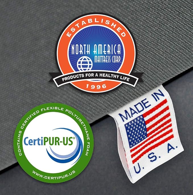 North American Mattress 6' Outdoor Picnic Bench Seat Cushion - 2 Piece Set; 72" (6ft) x 10" x 3"; Gray - Folding & Easy to Carry