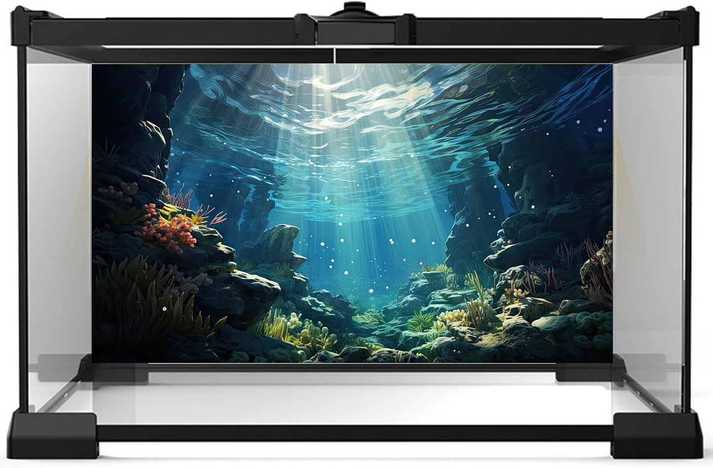 Underwater Aquarium Background Corals and Tropical Fish Terrarium Backdrop Rock Aquatic Plants Sunlight Rays Fish Tank Background Tank Aquarium Wallpaper Poster Decor 36x20in