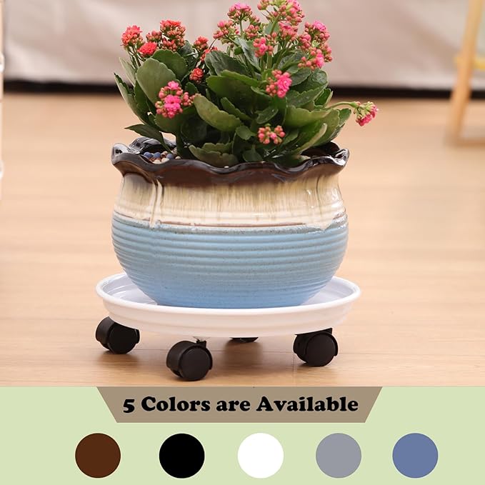 6 Packs Plant Caddy with Wheels 12" Plastic Rolling Plant Stands Heavy-duty Plant Dolly with Casters Indoor and Outdoor Plant Roller Base Large Heavy Plant Pot Saucers with Wheels Plant Movers