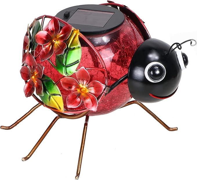 MUMTOP Solar Lantern, Waterproof LED Solar Lights Outdoor Ladybug Decorative Tabletop Lanterns for Patio Garden Table Decor