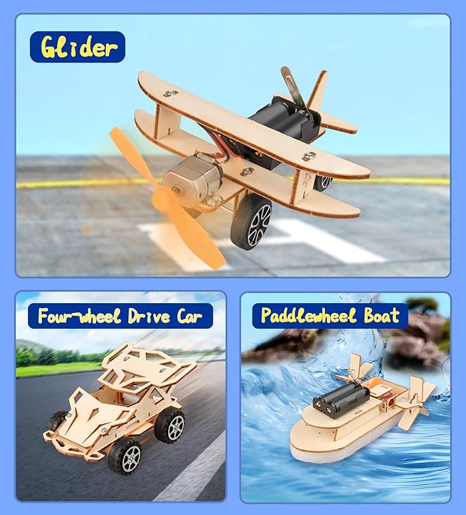 6-in-1 STEM Kits for Kids Age 8-12, Educational STEM Toys for Boys and Girls, Wooden Building Kit for Kids STEM Science Experiments Kit, Ideal Christmas Birthday Gifts for 8 9 10 11 12 13 Year Old