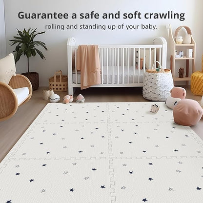 Baby Foam Play Mat, PIGLOG 72x48 Baby Crawling Mat, Floor Mats for Kids for Infants with Interlocking Floor Tiles, Toddler Playmats for Indoor and Outdoor, Easy to Clean Playroom Mats, Star
