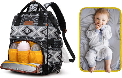 Wrangler Aztec Backpack Multifunction Baby Travel Bag with Changing Pad, Stroller Straps and Pacifier Case WG2204-91103BK