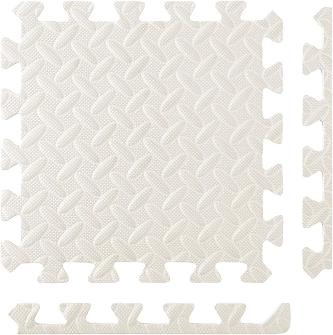 Shihanee Foam Floor Baby Tiles Foam Floor Mats Play Mats Bulk with Borders Interlocking for Kids Baby Playroom Nursery Gym(16ft,Ivory White)