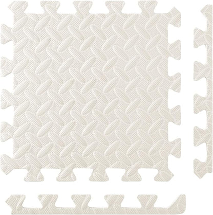 Shihanee Foam Floor Baby Tiles Foam Floor Mats Play Mats Bulk with Borders Interlocking for Kids Baby Playroom Nursery Gym(16ft,Ivory White)