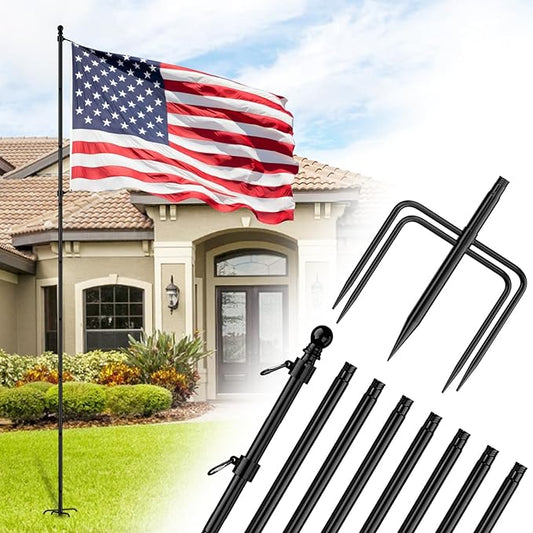 ZMTECH 10 FT Flag Pole in Ground, Heavy Duty Flag Pole Holder for Outside House with 5 Pronges Base, Extra Thick Flag Pole Kit for Yard Outdoor Garden Decor Residential Commerical(1 Pack,without Flag)