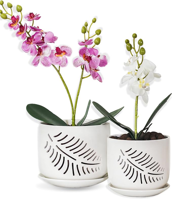 Orchid Pots with Holes, 5+6 Inch Orchid Pot,Ceramic Plant Pots for Plants Lovers, Enhance Good Ventilation and Drainage, Indoor/Outdoor Orchid Pots for Repotting
