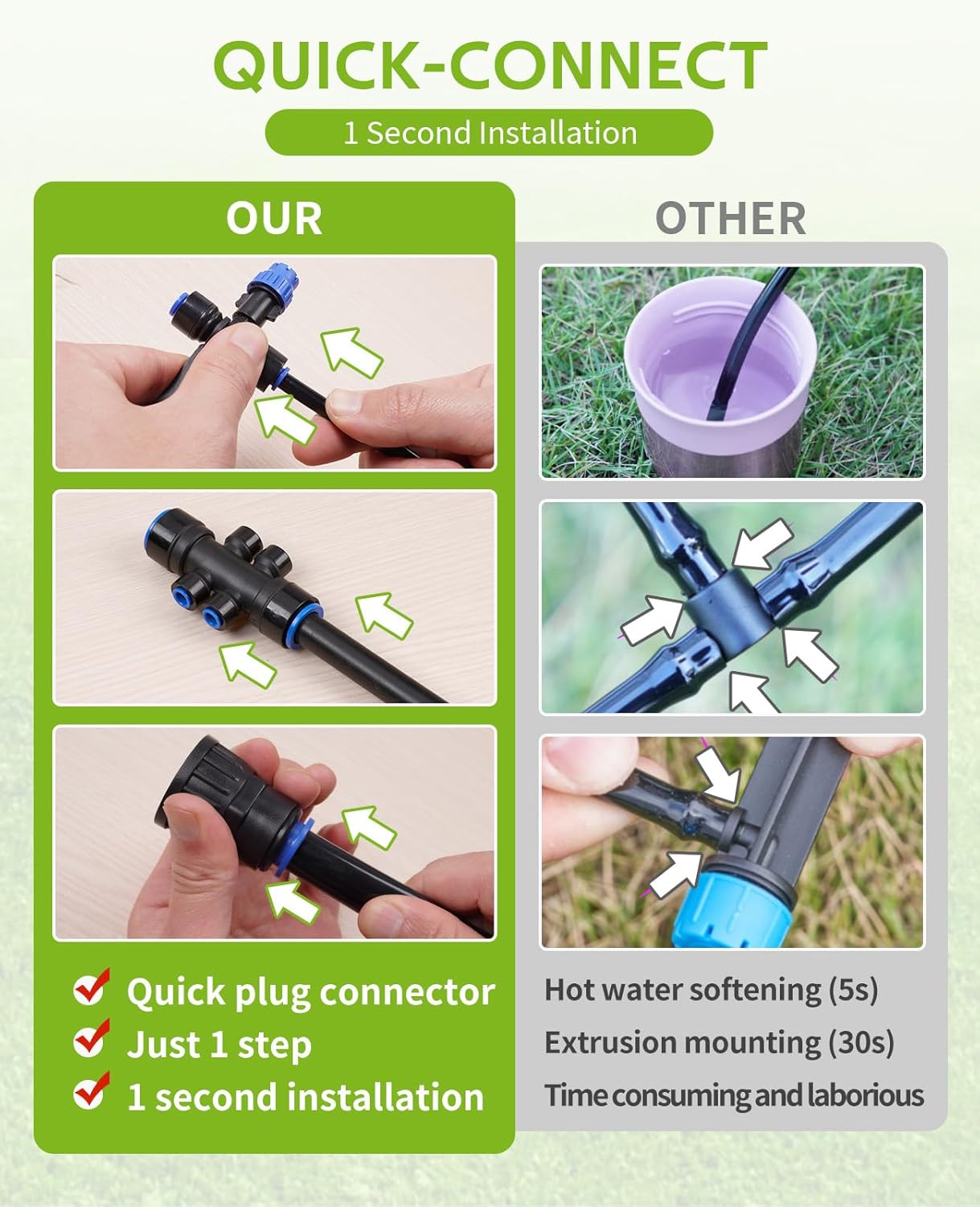HIRALIY 210FT Drip Irrigation Kits for Plants, New Quick Connector Garden Watering System, Saving Water Automatic Irrigation Equipment for Patio Lawn