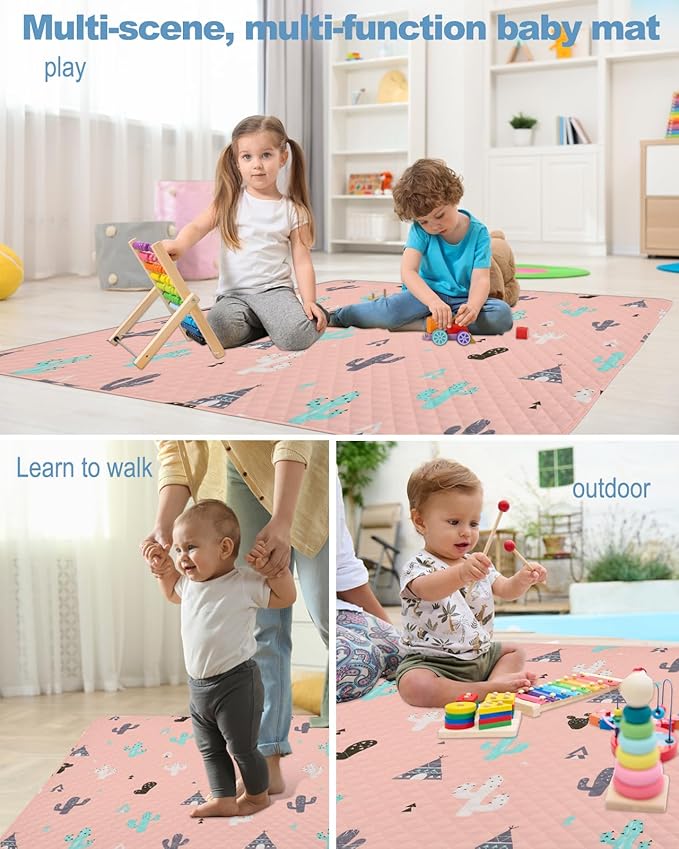 50x50 Play Mat for Playpen Foldable Baby Play Mat Large Tummy Time Mat, Non Slip Washable Baby Play Mats for Floor, Portable Travel Baby Crawling Mats for Toddlers and Infants