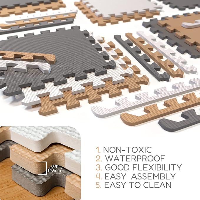 Angels Soft Foam Baby Play Mats Tiles 32 pcs Set covers over 46x46- Playmat Multi Use, Create & Build A Safe Area Interlocking Jigsaw Puzzle eva Non-Toxic Floor for Toddler Infant Kids Toy Room & Yard