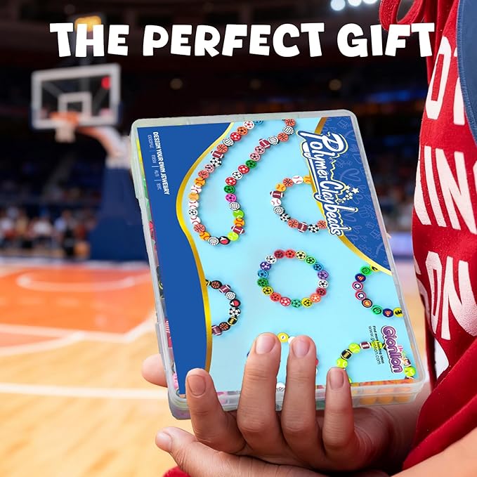 Gionlion Sports Polymer Clay Beads Bracelet Making Kit, Clay Beads with Basketball, Soccer, Baseball, and Football Designs for DIY Jewelry & Craft Projects