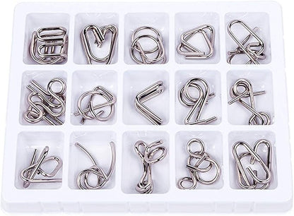 Ahyuan 15 Pieces IQ Test Mind Game Toys IQ Toys Brain Teaser Metal Wire Puzzles Magic Trick Toy Metal IQ Puzzle for Kids and Adults
