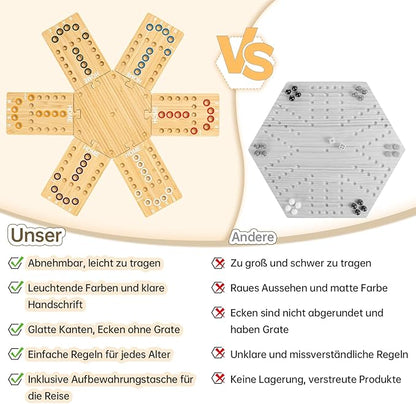 Wooden Marble Board Game for 2-6 Players, Portable Fast Track Board Game with 24 Marbles and 6 Dice for Family Friends, Party Game Night