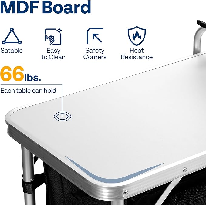 VIVOHOME Folding Camping Kitchen Station Table with Storage Organizer, 2 Side Tables, Stainless Steel Windscreen, Outdoor Portable Cook Station for BBQ, Picnics