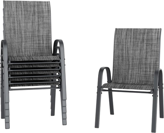 UDPATIO Patio Chairs Set of 6, Stackable Outdoor Dining Chairs with High Back, Breathable Textilene Fabric Outdoor Chair All Weather, 350LBS Capacity for Garden, Backyard (Dark Grey)