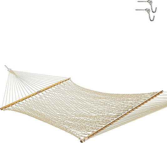 Original Pawleys Island 13DCOT Large Oatmeal DURACORD Rope Hammock with Free Extension Chains & Tree Hooks, Handcrafted in The USA, Accommodates 2 People, 450 LB Weight Capacity, 13 ft. x 55 in.
