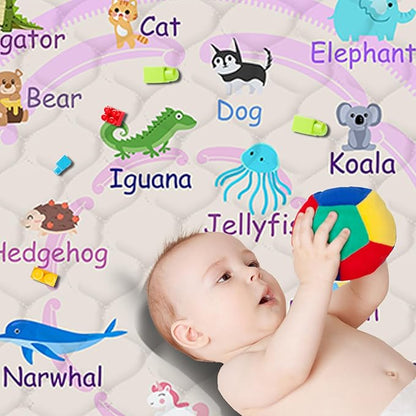 Baby Play Mat，Thick Soft 50" X 50" Playpen mat, Non-Slip and Machine Washable Baby Play Mats for Floor，Crawling Mat for Babies, Toddlers & Infants to Play and Learn (Pink Animal, 50" X 50")