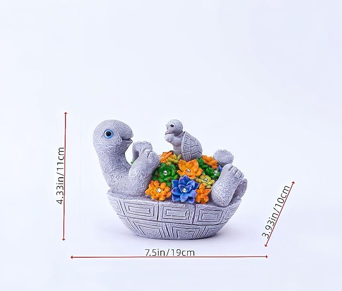 Solar Turtle Figurines Garden Decor, Cute Turtle Statue with Baby with 8 LED Solar Lights Garden Lawn Decorations for Patio & Yard, Gifts for Mom