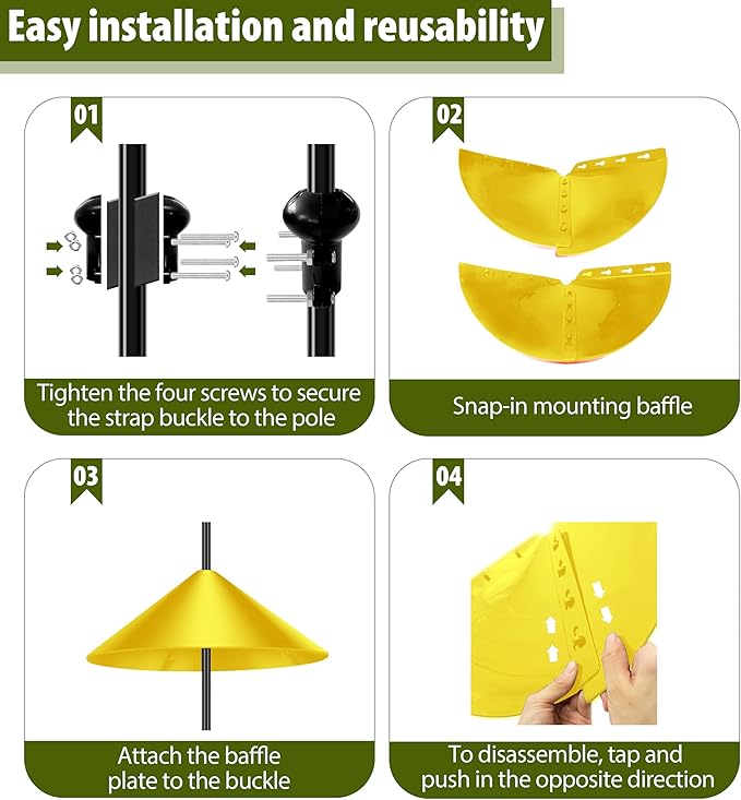 Squirrel Baffle for Bird Feeder Pole, 19-Inch Outdoor Bird Feeder Guard, Squirrel-Proof Birdhouse Baffles, Shepherd's Hook for Outside(Yellow)
