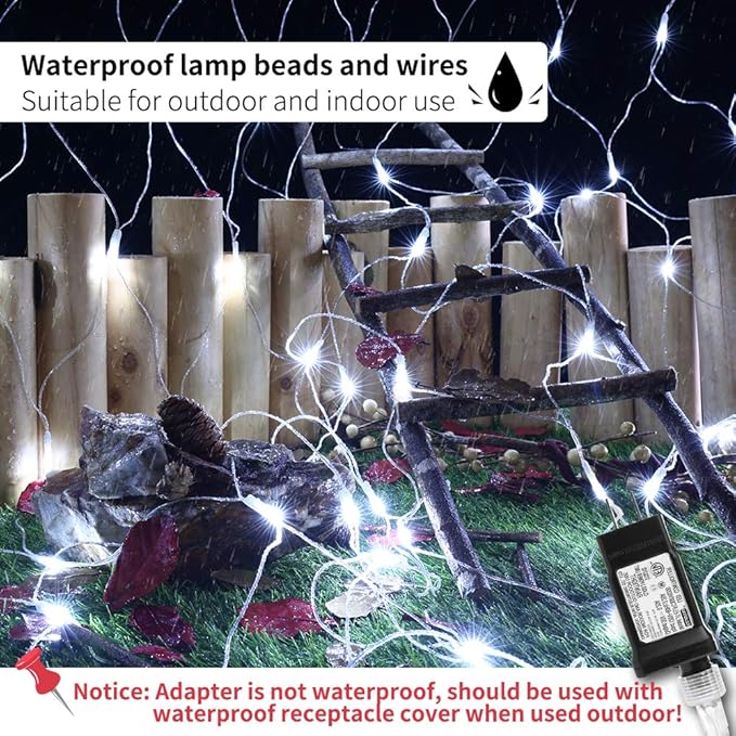 LYHOPE 12ft x 5ft 360 LED Christmas Net Lights, 8 Modes Low Voltage Mesh Christmas Decorative Lights for Xmas Trees, Bushes, Wedding, Garden, Outdoor, Indoor Decor (White)