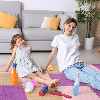 12 Pcs Plush Interlocking Carpet Tiles, Non-Toxic Foam Carpet Tiles for Toddler Baby, Machine-Washable, Anti-Slip, EVA Foam Interlocking Tiles for Floor, Nursery, Playroom, Purple, Light Brown, Pink