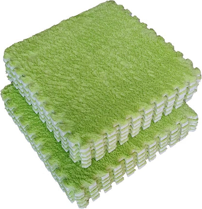 16pcs 0.6" Thickened Interlocking Tile Mats,Fluffy Shaggy Soft EVA Foam Area Rug for Living Room & Bedroom,Non-Slip Protective Floor Carpet Play Mat Kids Baby Dorm Home Decor (11.8ft, Green)