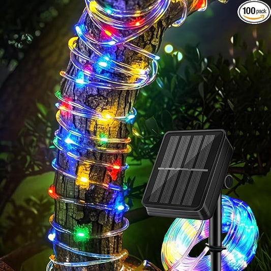Solar Rope Lights 39FT IP65 Waterproof Outdoor Lights LED Copper Fairy String Tube Lights for Party Garden Yard Home Wedding Christmas Halloween Holiday Tree Decoration Lighting(Multi Color)