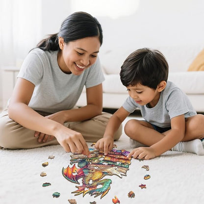 Wooden Puzzles for Adults - Reading Dragon Wood Puzzles Adult - Unique Animal Shape Wooden Jigsaw Puzzles for Adults - Birthday Gifts for Puzzle Lovers, Family (13.3 * 13.3in)