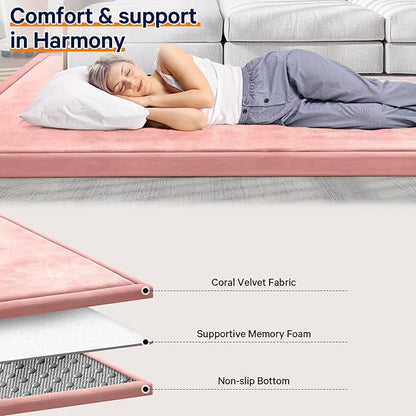 Baby Play Mat for Floor Tummy Time Mat Nursery Rug Muscle Area Rug Playroom Tatami 79"x138" Memory Foam 1.3" Thick Crawling For Babies,Toddlers, Infants, Kids,Floor(Pink)