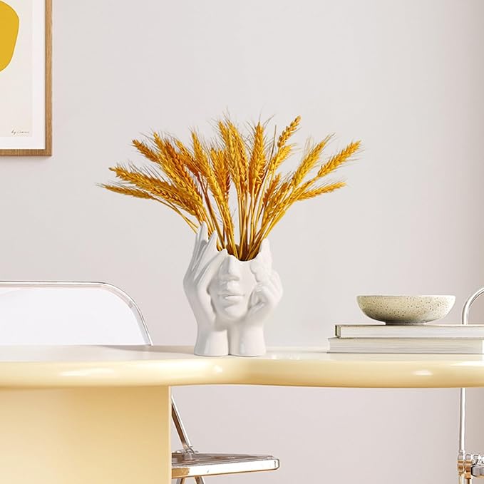 BrownLove Ceramic Face Vase White Flower for Decor Female Form Art Vase Modern Decorative Centerpiece for Table Shelf Living Room Office Bedroom