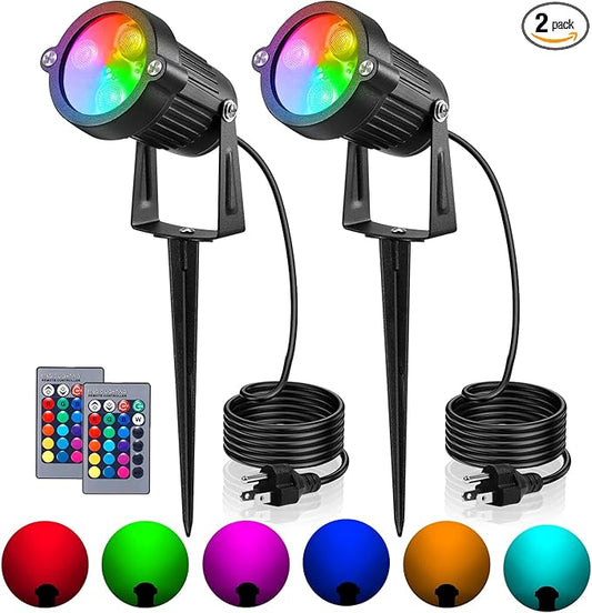 OurLeeme Lawn Flood Light Stake, 2-in-1 Waterproof Outdoor Remote controlle Landscape Lighting Spotlight Wall Light for Yard Garden Driveway Pathway Pool(2 Pack)