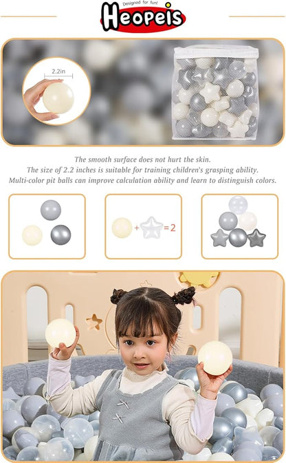 Ball Pit Balls Pack of 100 200 500 - Star and Round Set BPA Free Phthalate Free Non-Toxic Crush Proof Play Balls Soft Plastic Balls for Toddlers Baby Kids Birthday Pool Tent Party