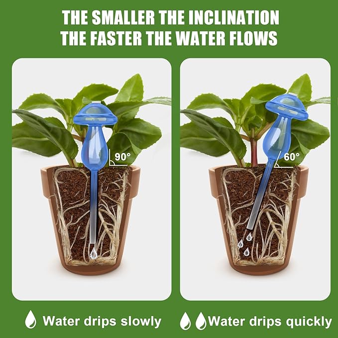 HYH Plant Watering Globes 4 Pack Colorful Mushroom Plant Watering Devices for Indoor & Outdoor Plants Self Watering Planter Spikes Insert Made from Hand-Blown Glass Gradient Rainbow Watering Globes